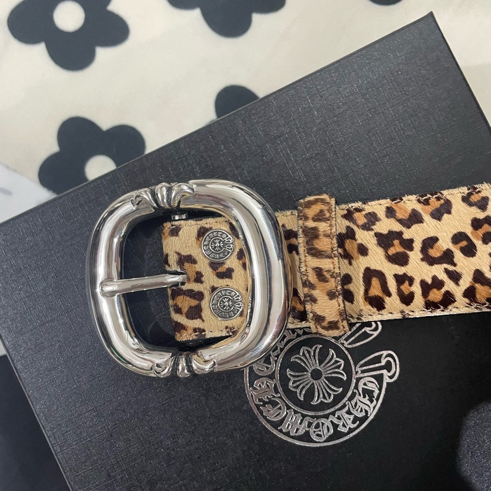 Chrome Hearts Leopard Print Leather Belt with Silver Buckle - Picture 9 of 11
